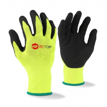 Hi-vis Polyester Liner Foam Latex Coated Work Gloves