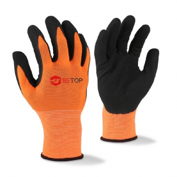 13G Orange Nylon Shell Foam Latex Coated Work Gloves