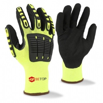 Hi-Vis Impact Resistant Gloves with Sandy Nitrile Coating