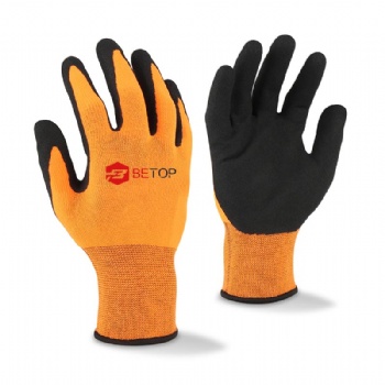 Hi-vis Orange Shell Sandy Latex Coated Work Gloves