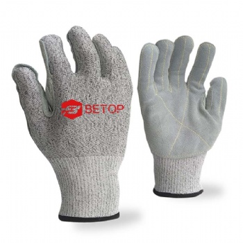 13G HPPE Cut Resistant Gloves with Cow Split Leather Palm