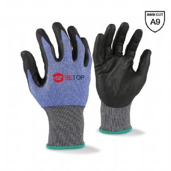 ANSI A9 Cut Resistant Safety Gloves with Microfoam Nitrile Palm