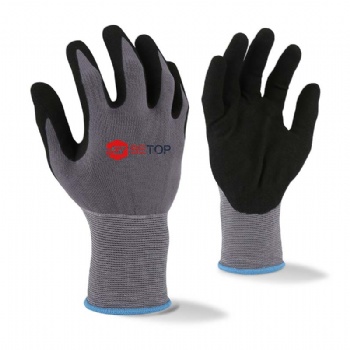 15G Nylon Spandex Liner Sandy Nitrile Coated Gloves