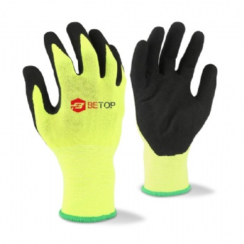 Hi-vis Polyester Sandy Nitrile Safety Gloves