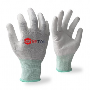 13 Gauge White Polyester Shell PU Coated Gloves