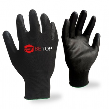 13 Gauge Black Nylon Liner PU Coated Gloves