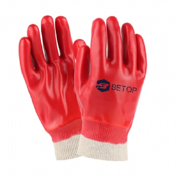 Red Smooth PVC Coating Knit Wrist Work Gloves