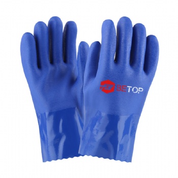 Blue Anti-slip Sandy Finish PVC Chemical Resistant Gloves