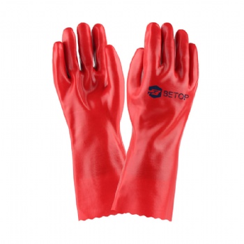 35cm Red PVC Chemical Resistant Gauntlet Work Gloves