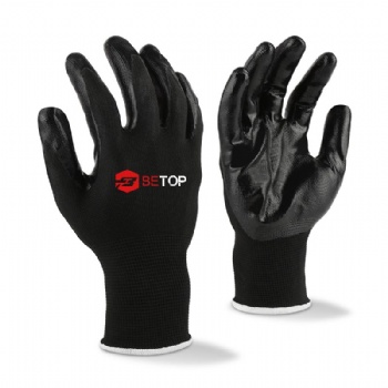 Black Polyester Smooth Nitrile Coated Gloves